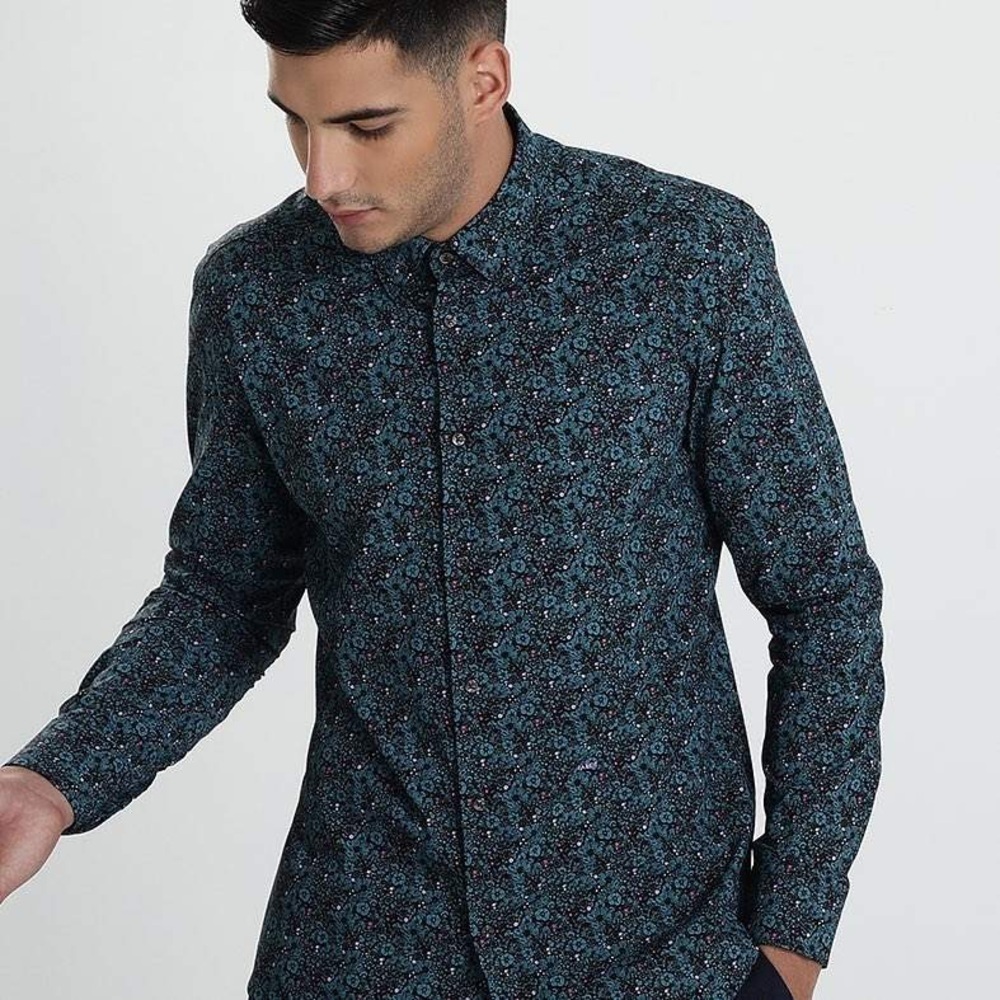 Rare Rabbit Floral Button Down Wonder Petrol Top